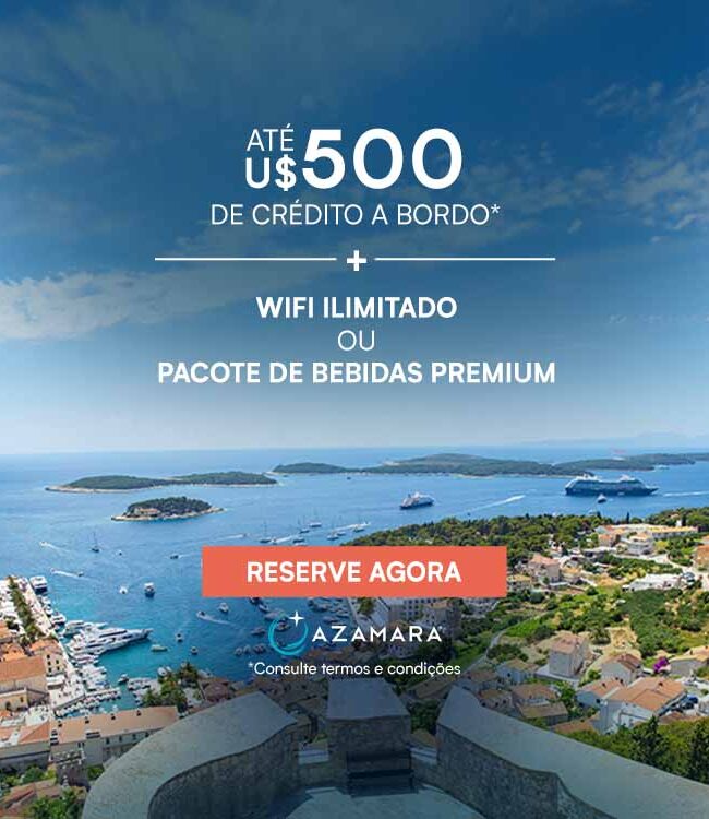 Promoção U$500 de Crédito a Bordo na Azamara Cruises